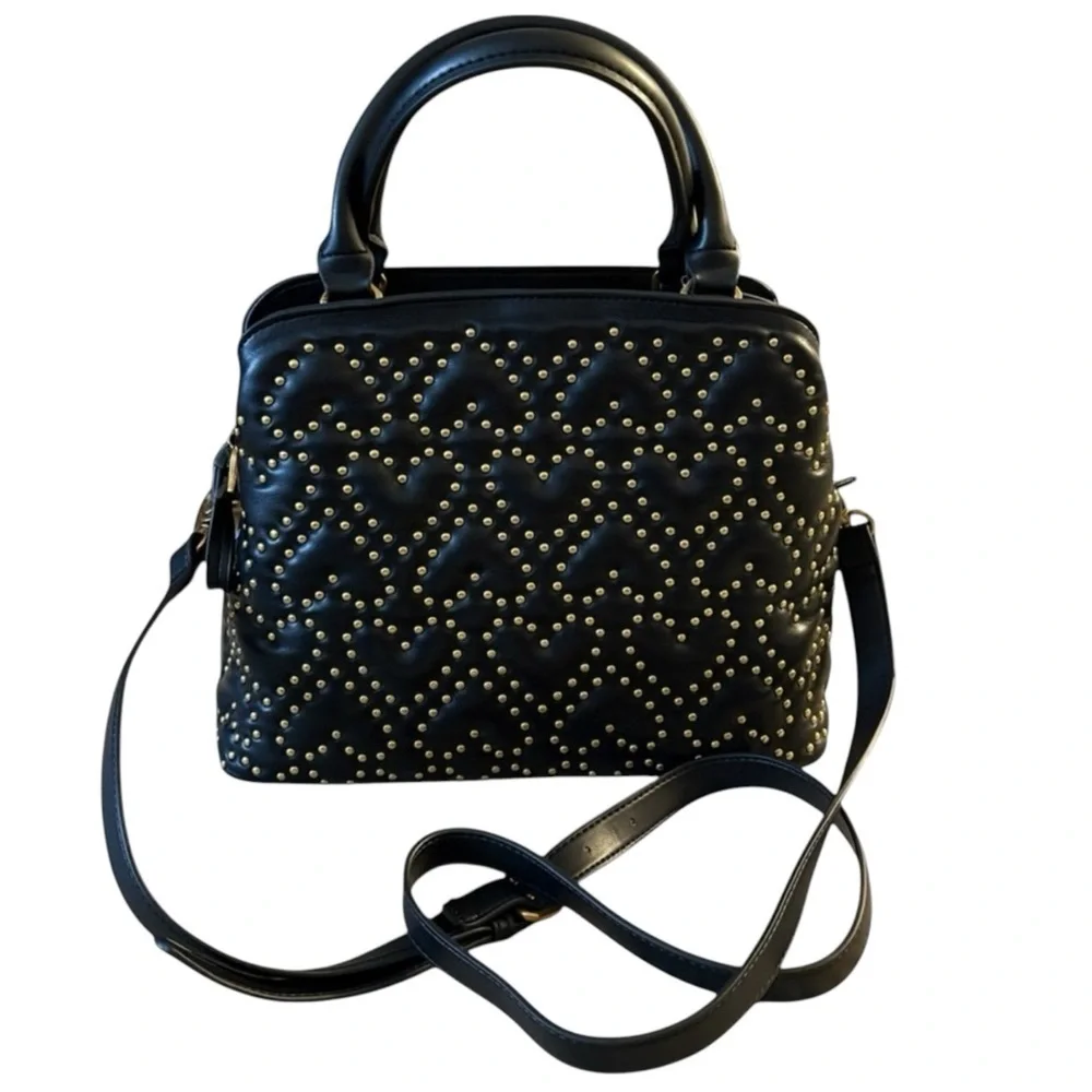 Betsy Johnson What A Stud Small Satchel Handbag Studded Heart Patterns